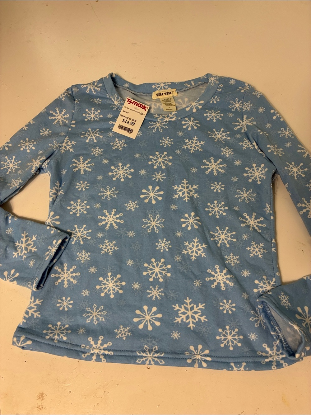 ShoSho Small Blue White Snowflake Crewneck Pull Over Sweater